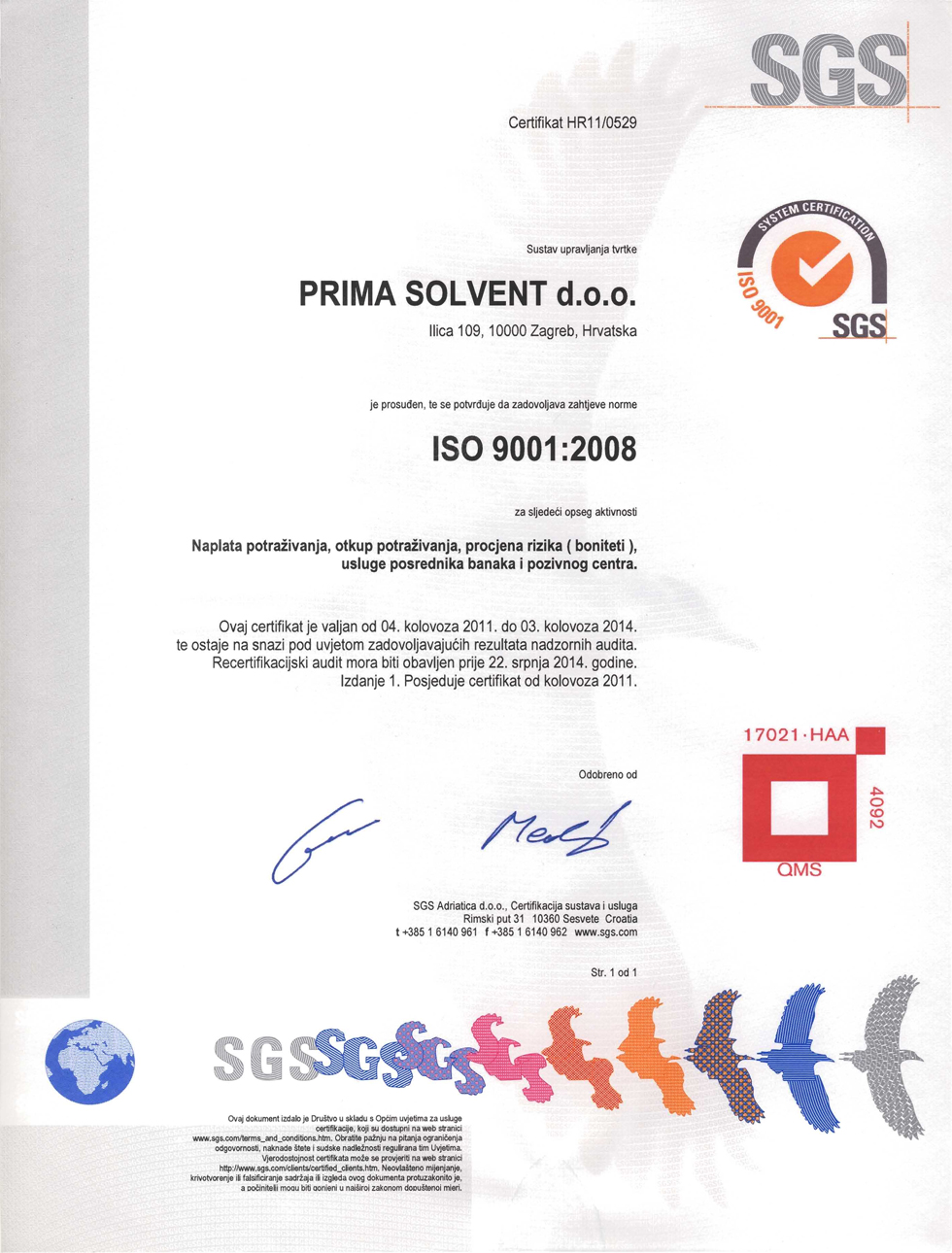 Certifikat HR11/0529